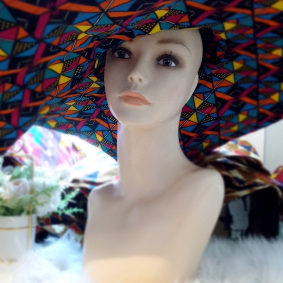 African/Ankara wide brim sunhat - Picture 3 of 6